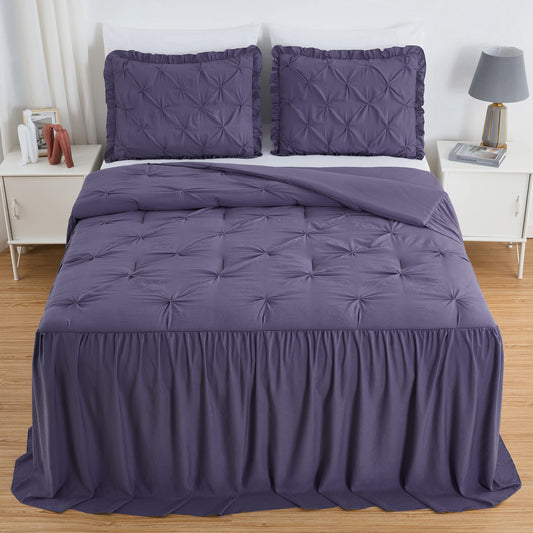 Aria French Country Chic Pinch Pleat Ruffle Skirt Bedspread Set