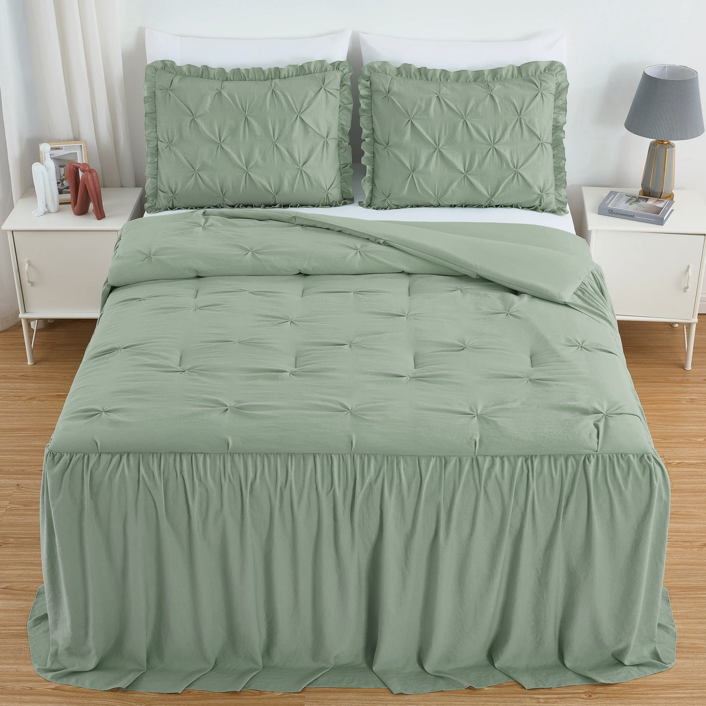 Aria French Country Chic Pinch Pleat Ruffle Skirt Bedspread Set