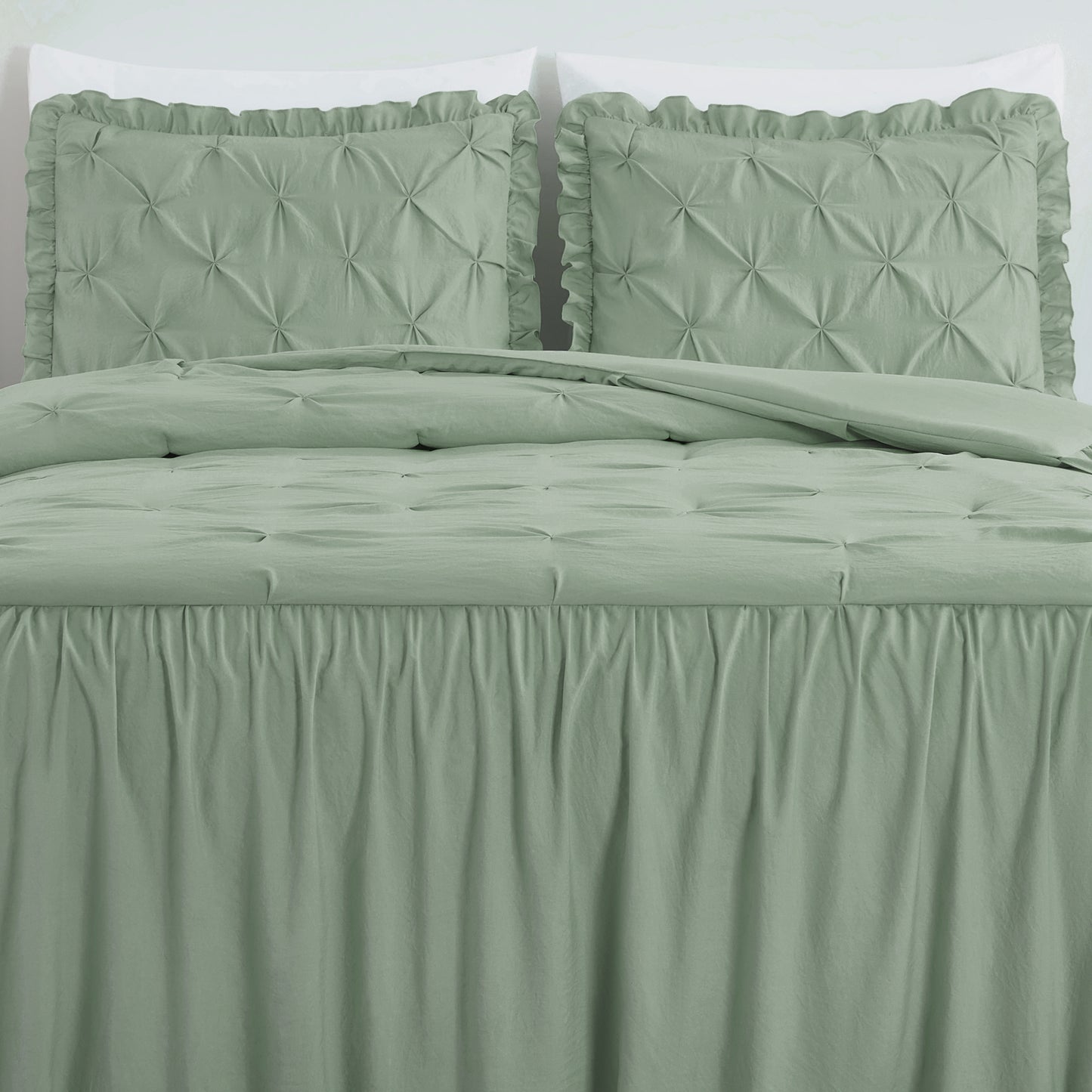 Aria French Country Chic Pinch Pleat Ruffle Skirt Bedspread Set