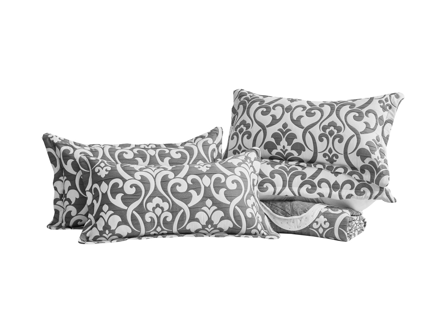 5-Piece Oversized Jacquard Matelasse Damask Pattern Lightweight Reversible Coverlet Set Textured Dot Border