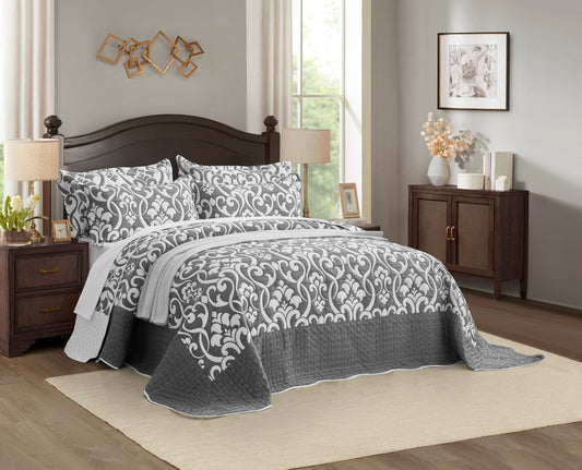 5-Piece Oversized Jacquard Matelasse Damask Pattern Lightweight Reversible Coverlet Set Textured Dot Border