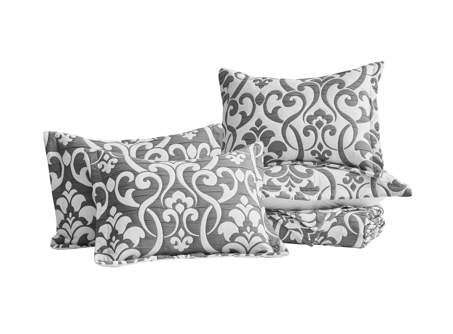 5-Piece Oversized Jacquard Matelasse Damask Pattern Lightweight Reversible Coverlet Set