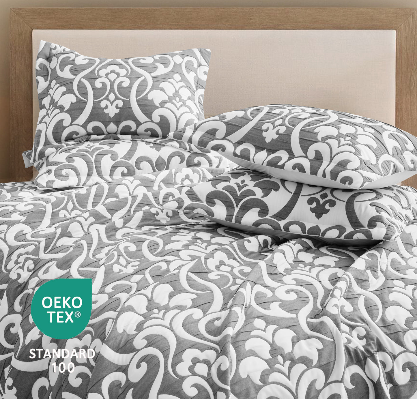 5-Piece Oversized Jacquard Matelasse Damask Pattern Lightweight Reversible Coverlet Set