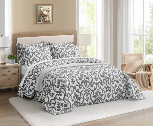 5-Piece Oversized Jacquard Matelasse Damask Pattern Lightweight Reversible Coverlet Set