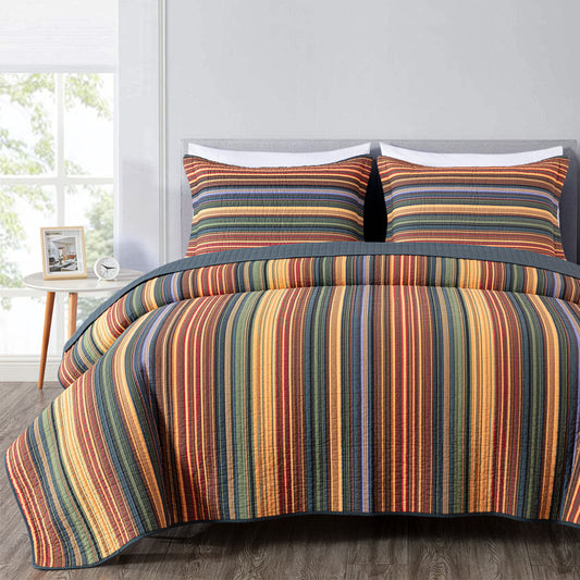 Avery Multi-Color Striped Cotton Quilt Set