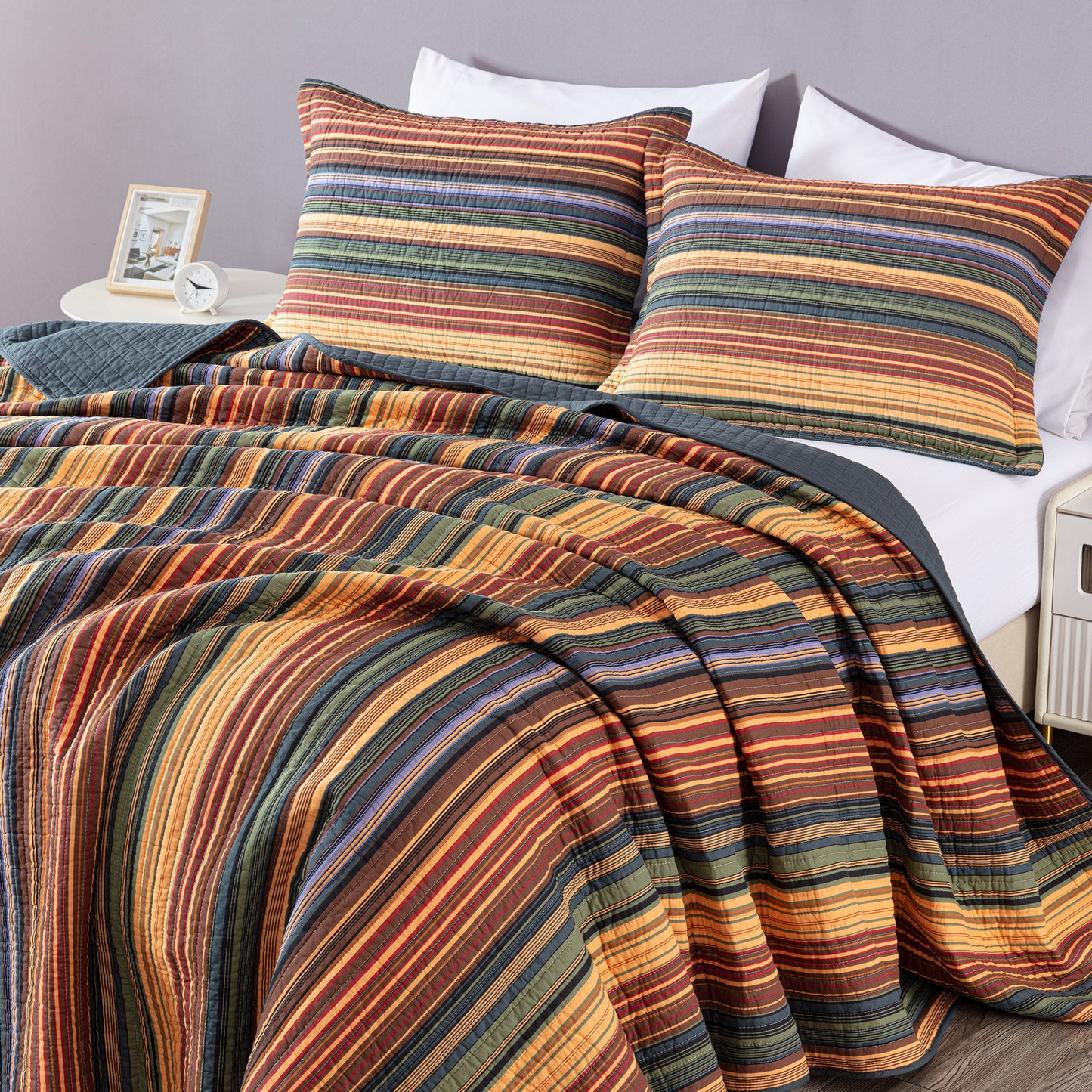 Avery Multi-Color Striped Cotton Quilt Set