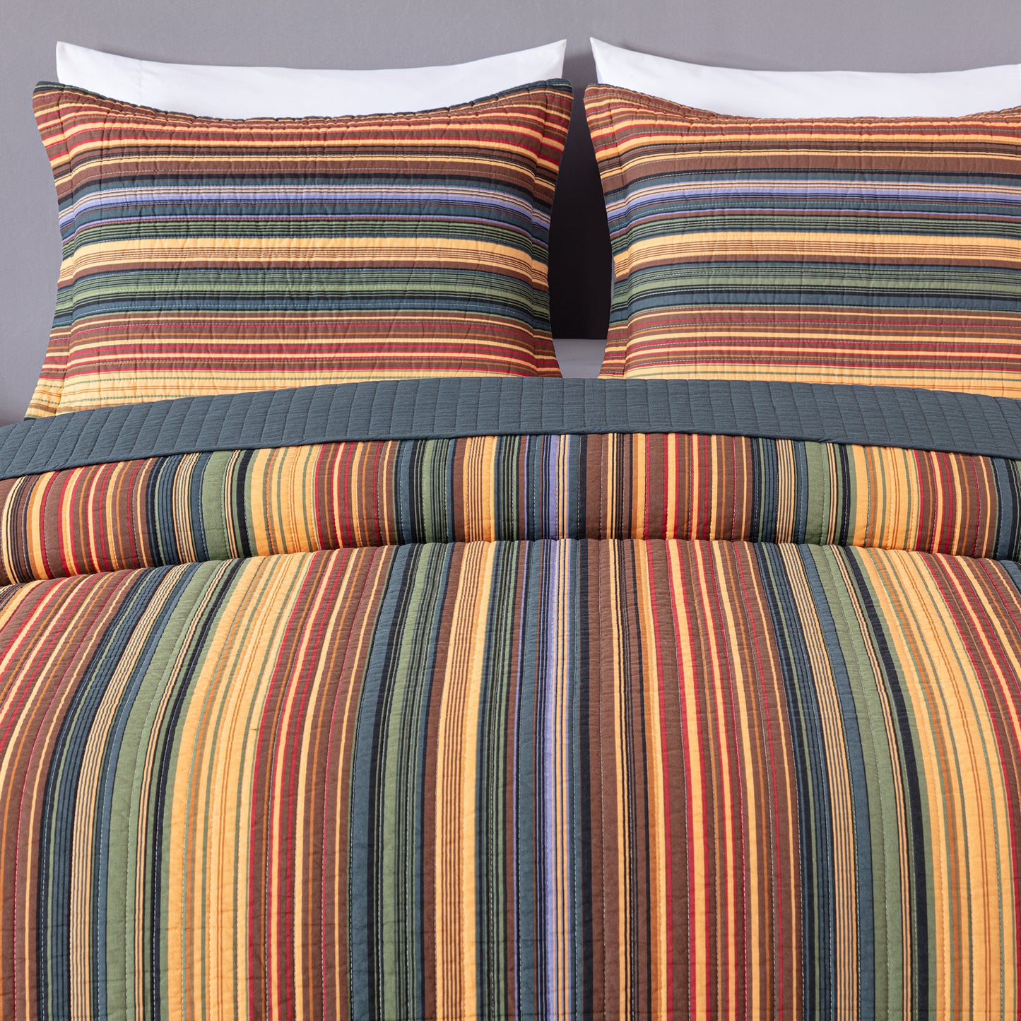 Avery Multi-Color Striped Cotton Quilt Set