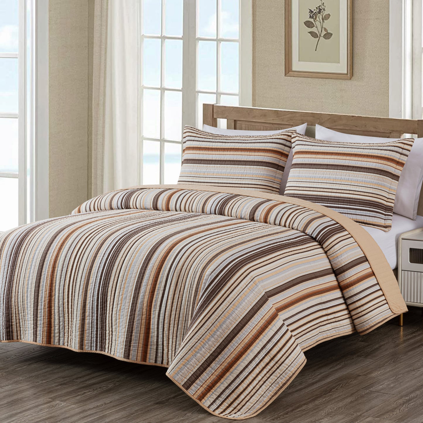 Avery Multi-Color Striped Cotton Quilt Set