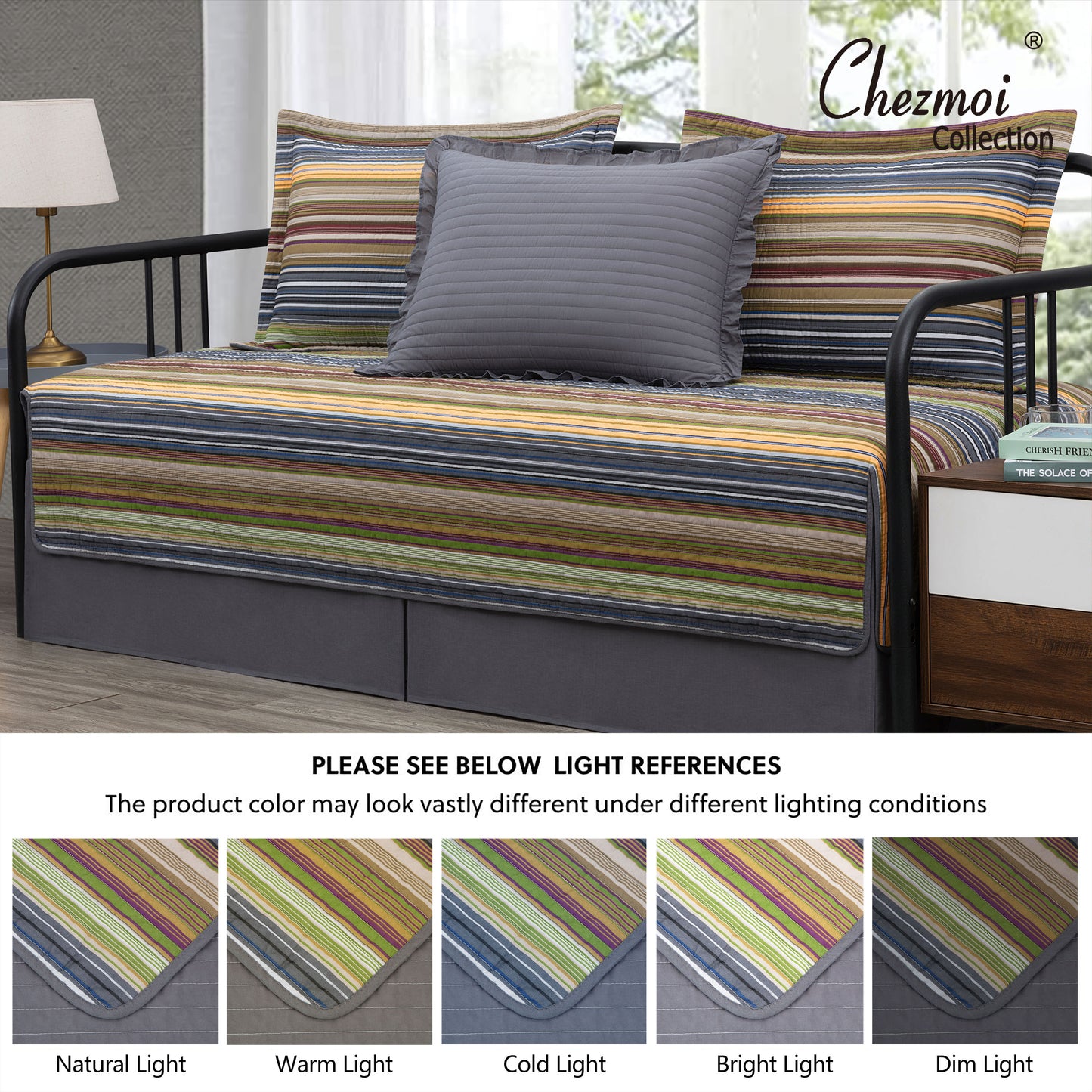 Avery Multi-Color Striped Cotton Quilt Set
