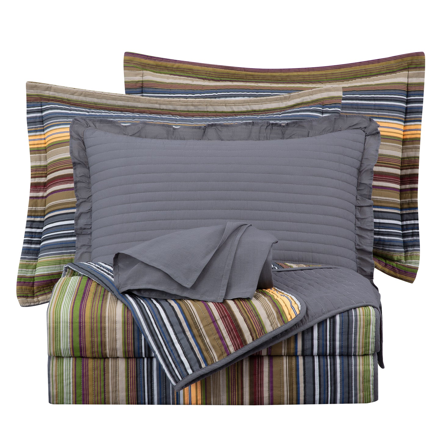 Avery Multi-Color Striped Cotton Quilt Set