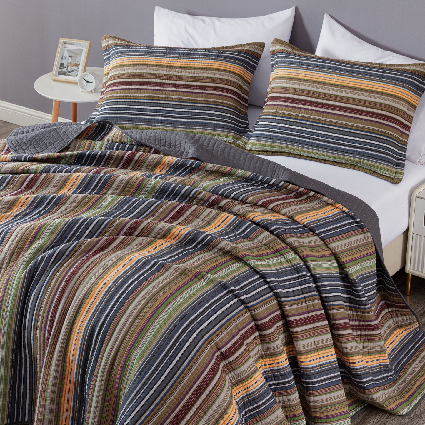 Avery Multi-Color Striped Cotton Quilt Set