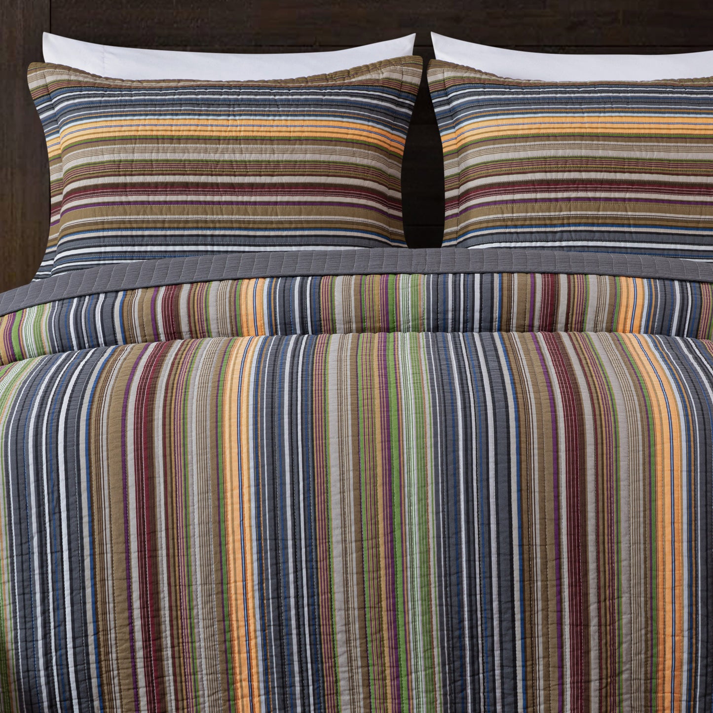 Avery Multi-Color Striped Cotton Quilt Set