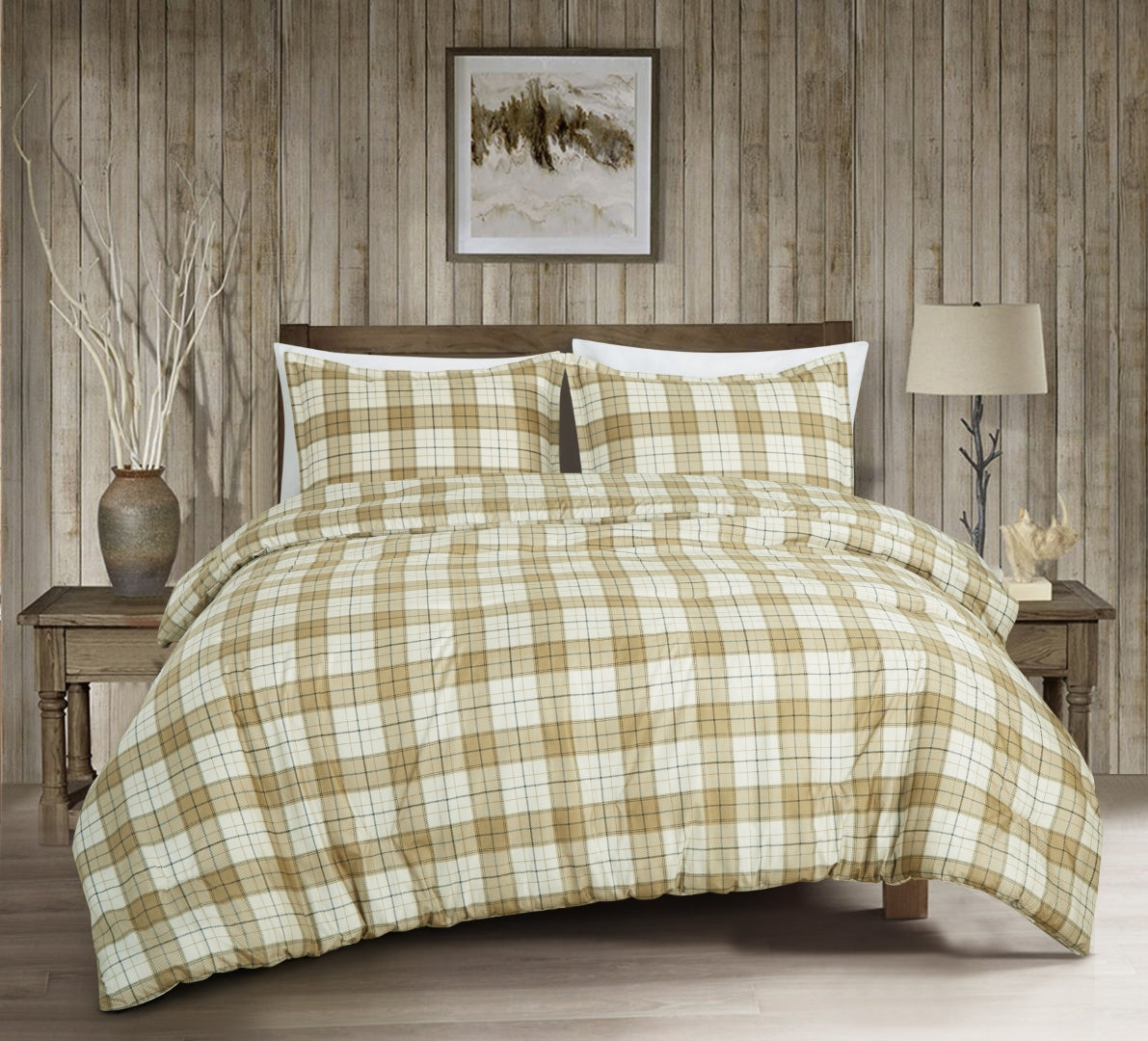 2/3-Piece Plaid Striped Printed Microfiber Comforter for All Season