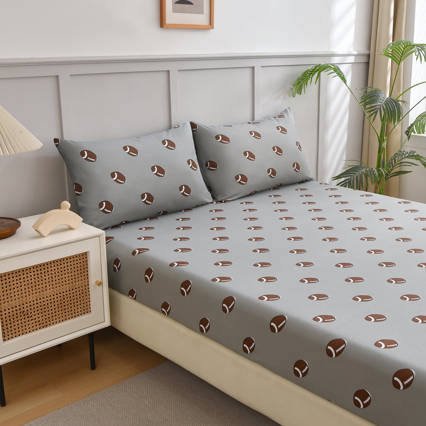 2-Pack Kids/Teens Sports Printed Fitted Sheet Set – 2 Fitted Sheets + 4 Pillowcases (No Flat Sheet)