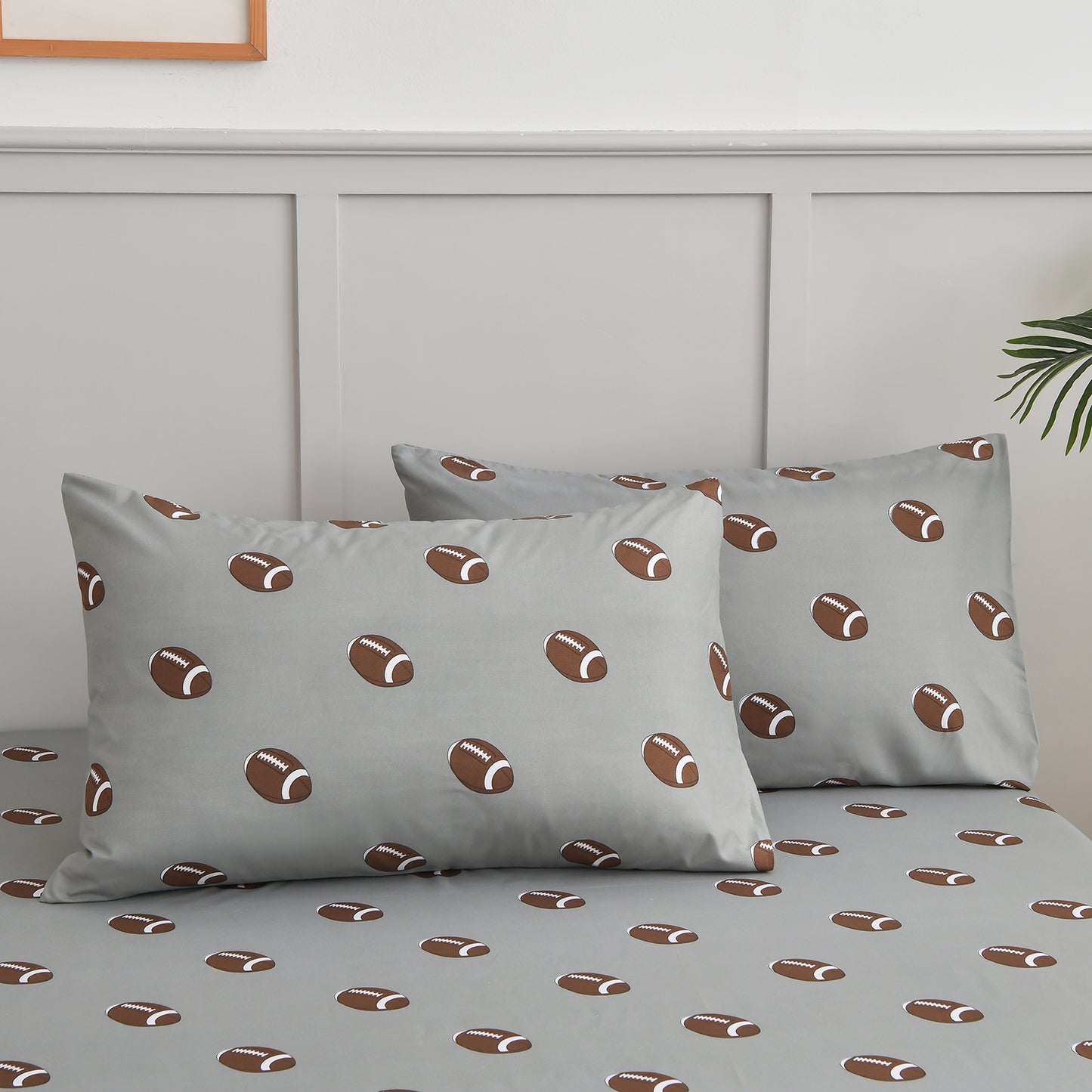 2-Pack Kids/Teens Sports Printed Fitted Sheet Set – 2 Fitted Sheets + 4 Pillowcases (No Flat Sheet)