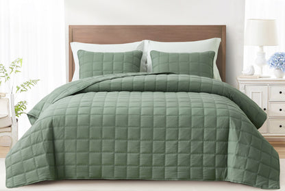 Branson Detailed Square Stitch Microfiber Quilt Bedspread Set