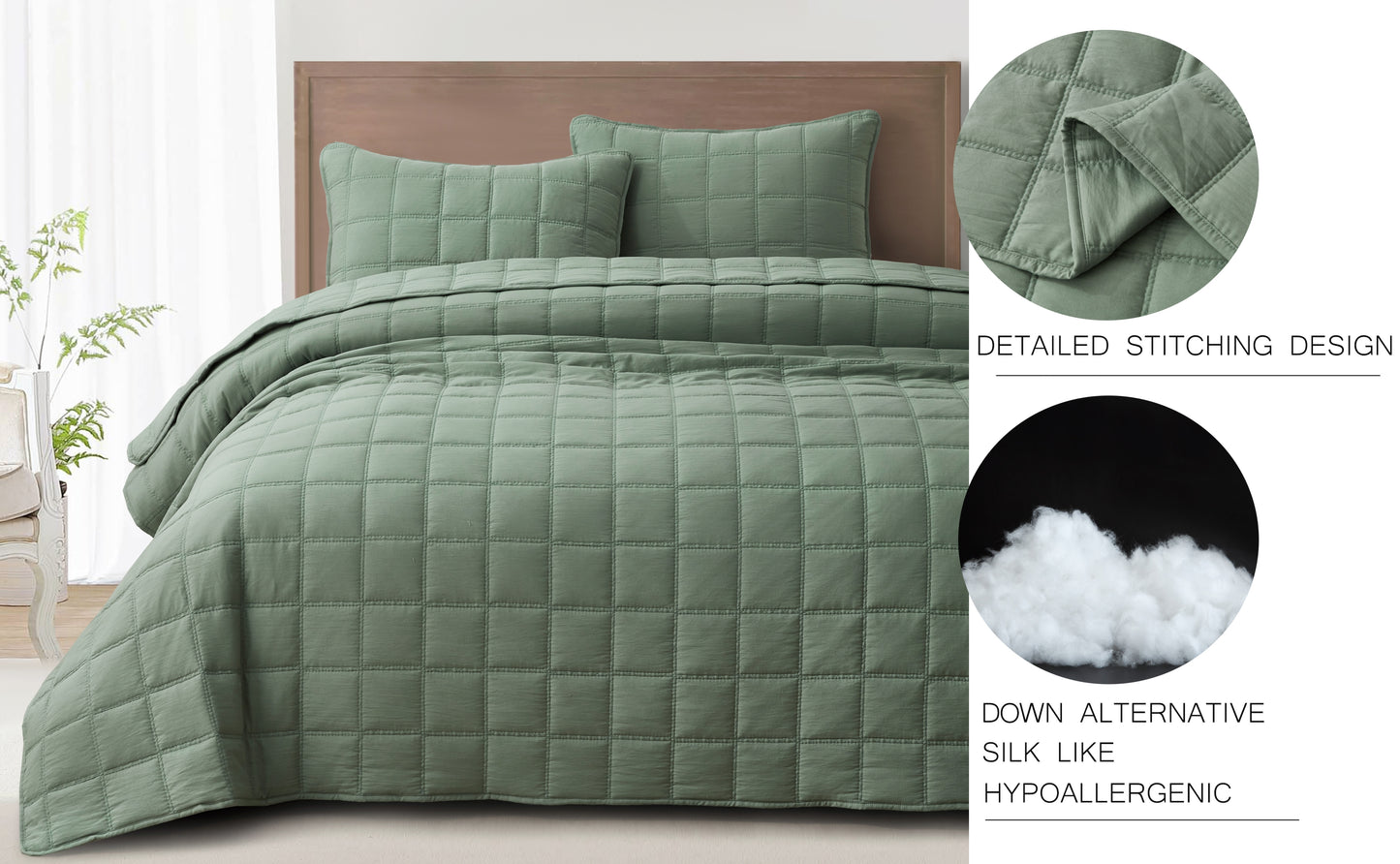 Branson Detailed Square Stitch Microfiber Quilt Bedspread Set