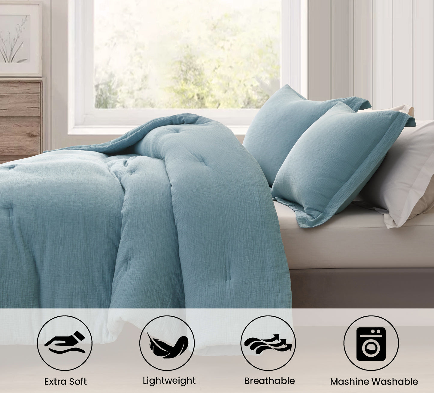 Breeze Soft Lightweight Breathable Cotton Muslin Comforter Set