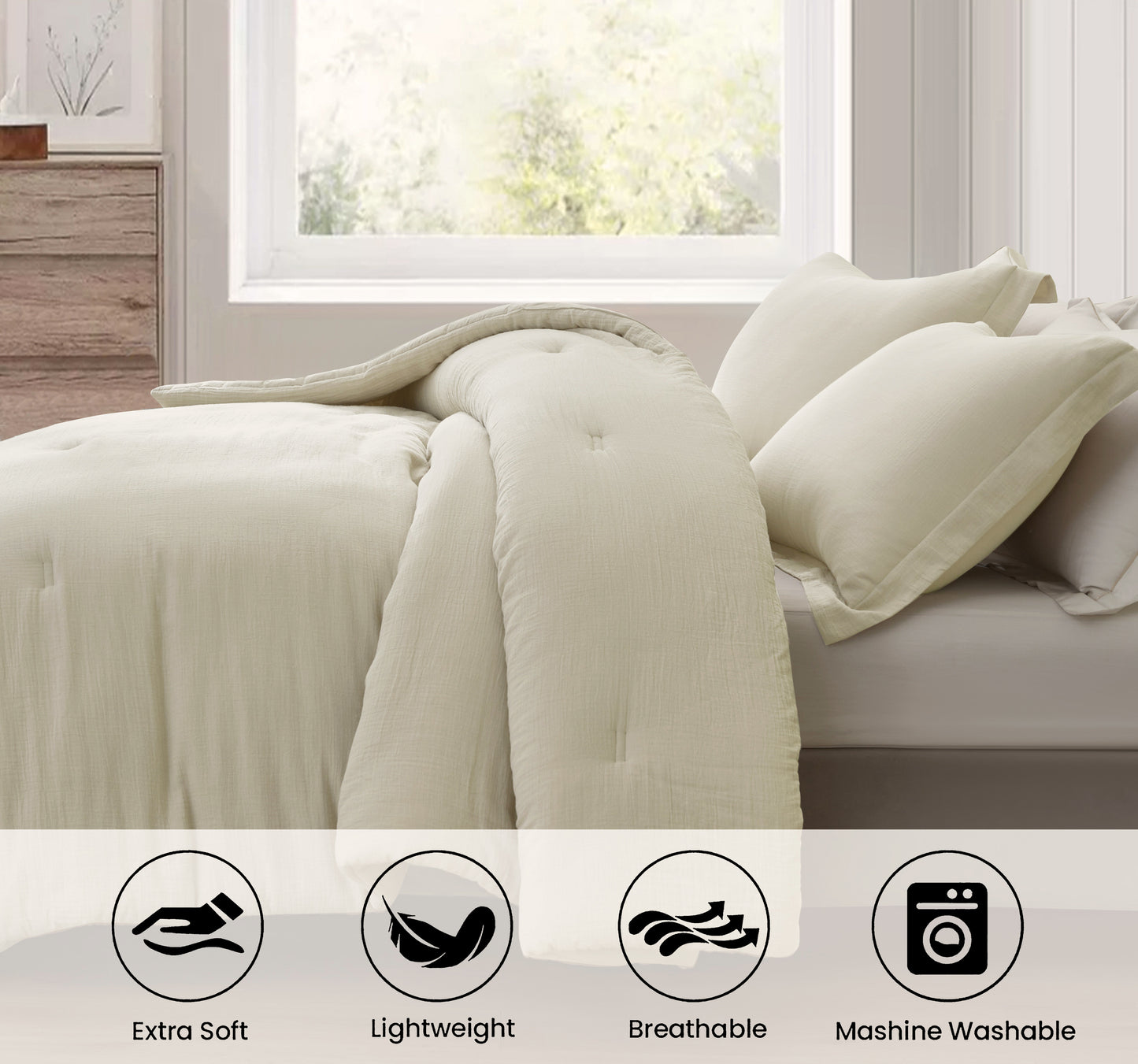 Breeze Soft Lightweight Breathable Cotton Muslin Comforter Set