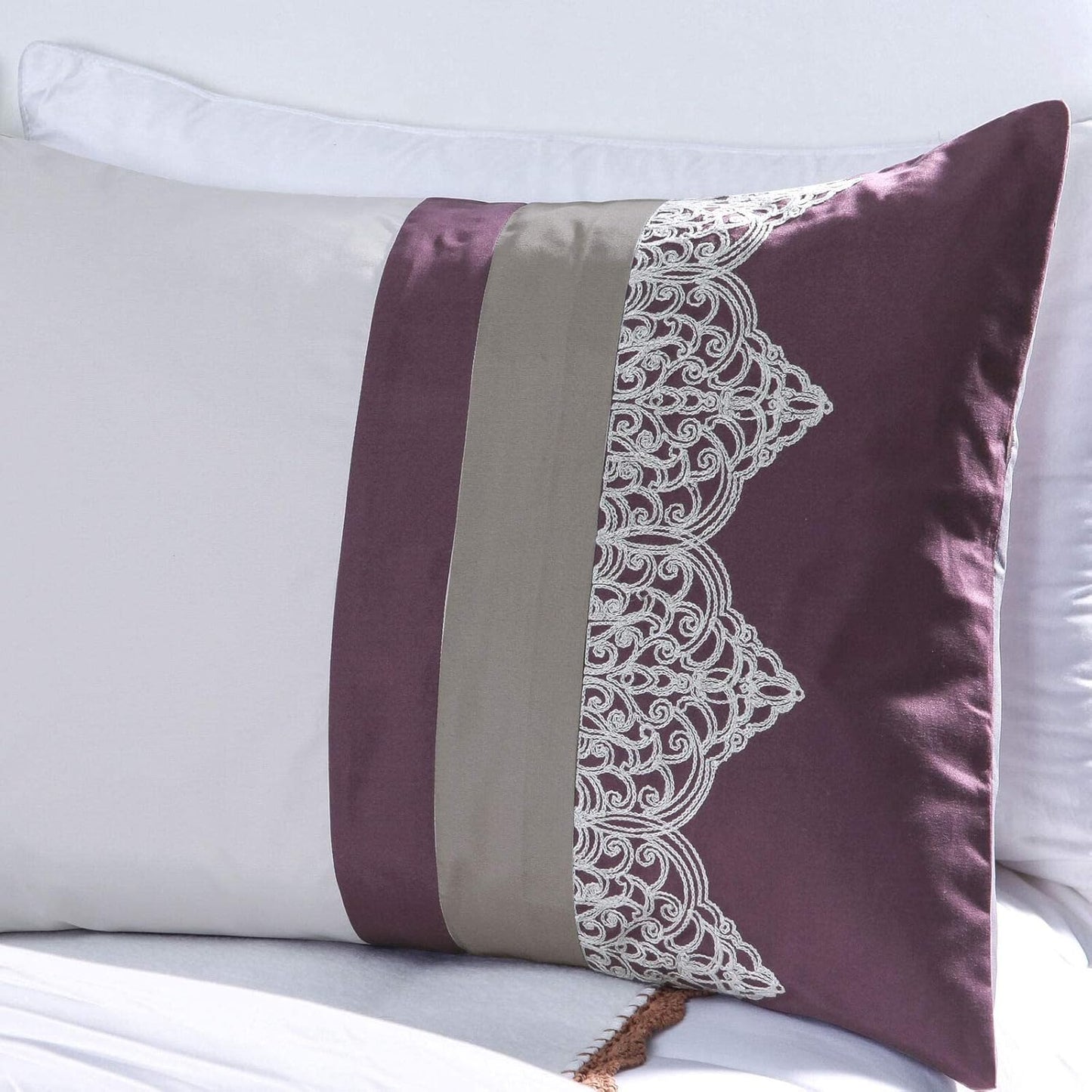 Chloe 7-Piece Geometric Medallion Embroidery Pleated Striped Comforter Set
