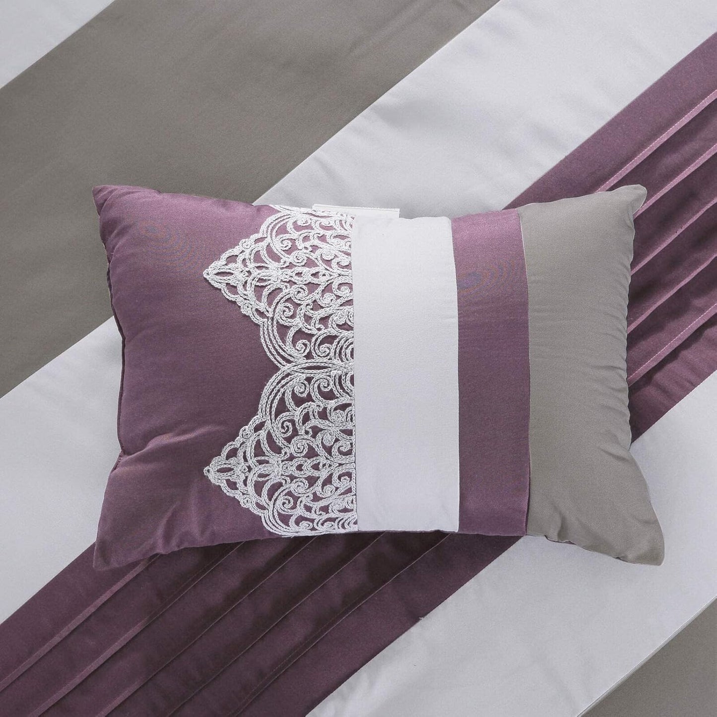 Chloe 7-Piece Geometric Medallion Embroidery Pleated Striped Comforter Set