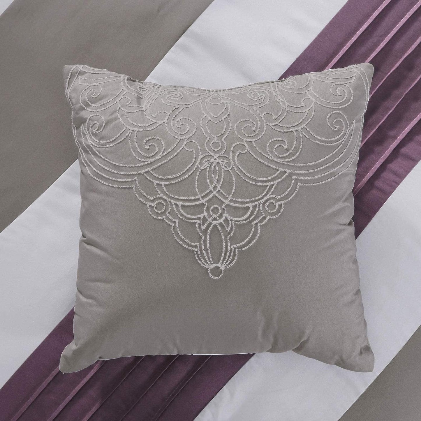 Chloe 7-Piece Geometric Medallion Embroidery Pleated Striped Comforter Set