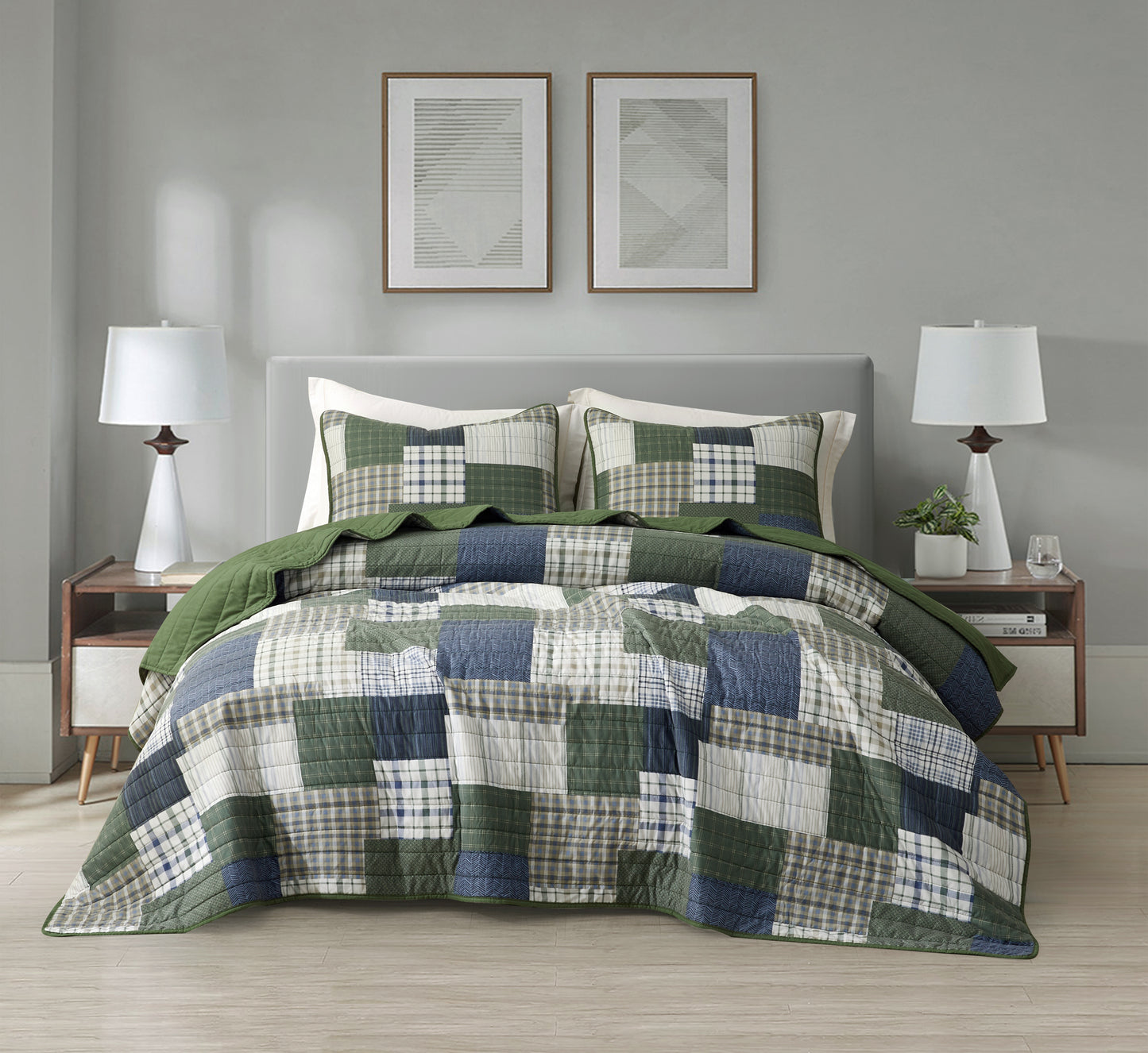 2/3-Piece Stone-Washed Printed Microfiber Quilt Bedspread Set
