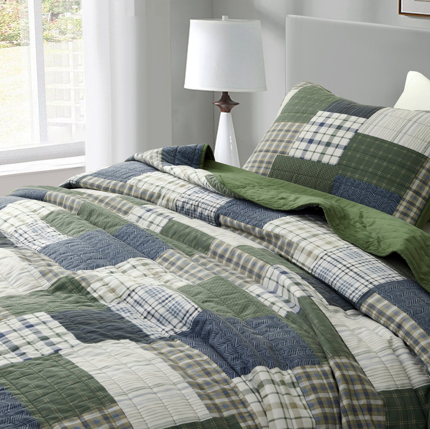 2/3-Piece Stone-Washed Printed Microfiber Quilt Bedspread Set