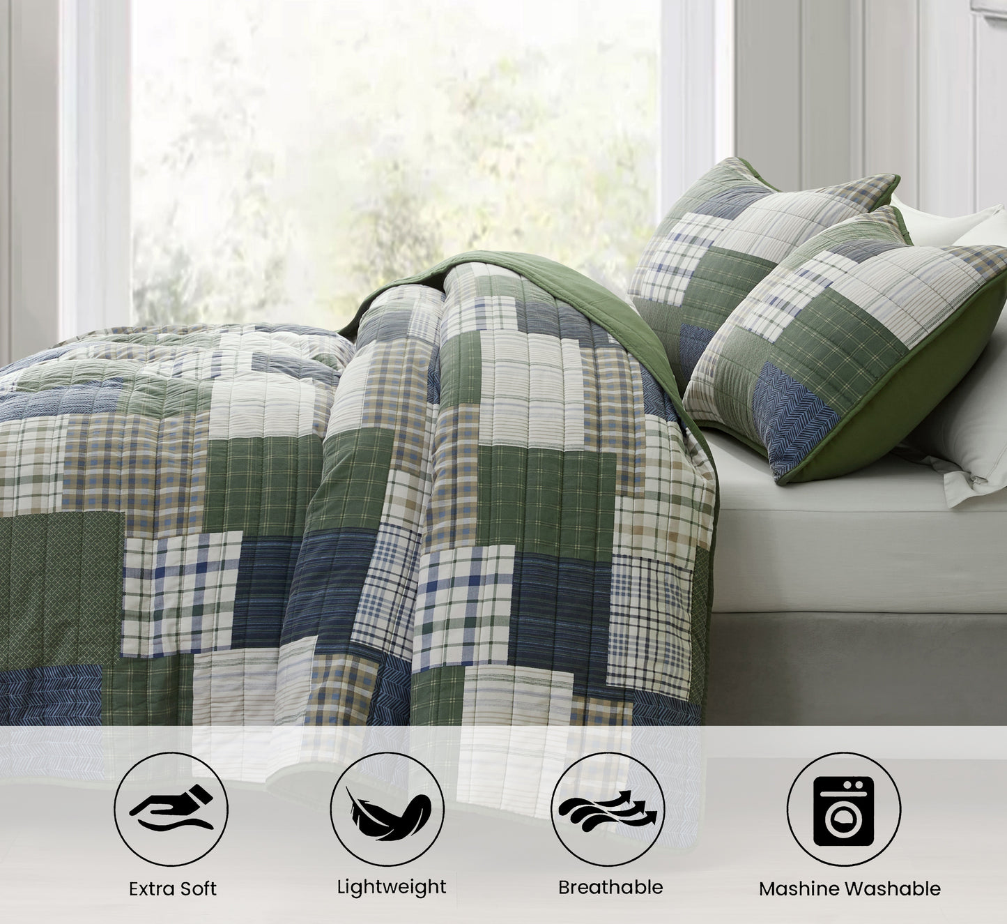 2/3-Piece Stone-Washed Printed Microfiber Quilt Bedspread Set