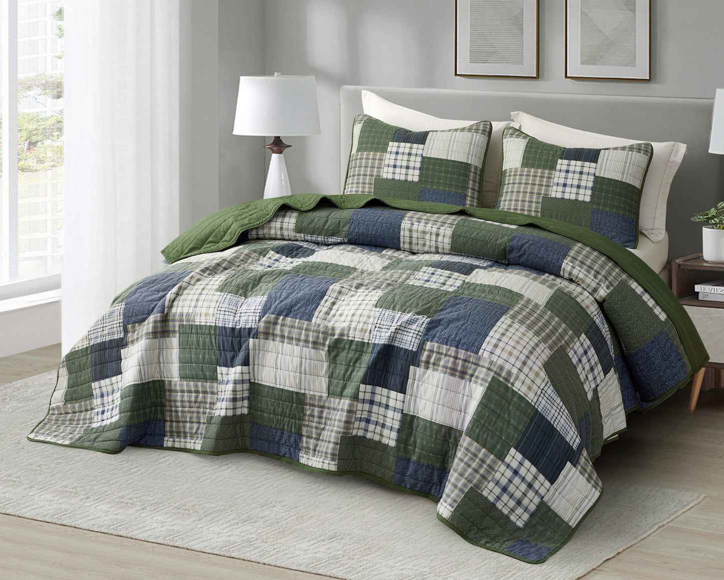 2/3-Piece Stone-Washed Printed Microfiber Quilt Bedspread Set