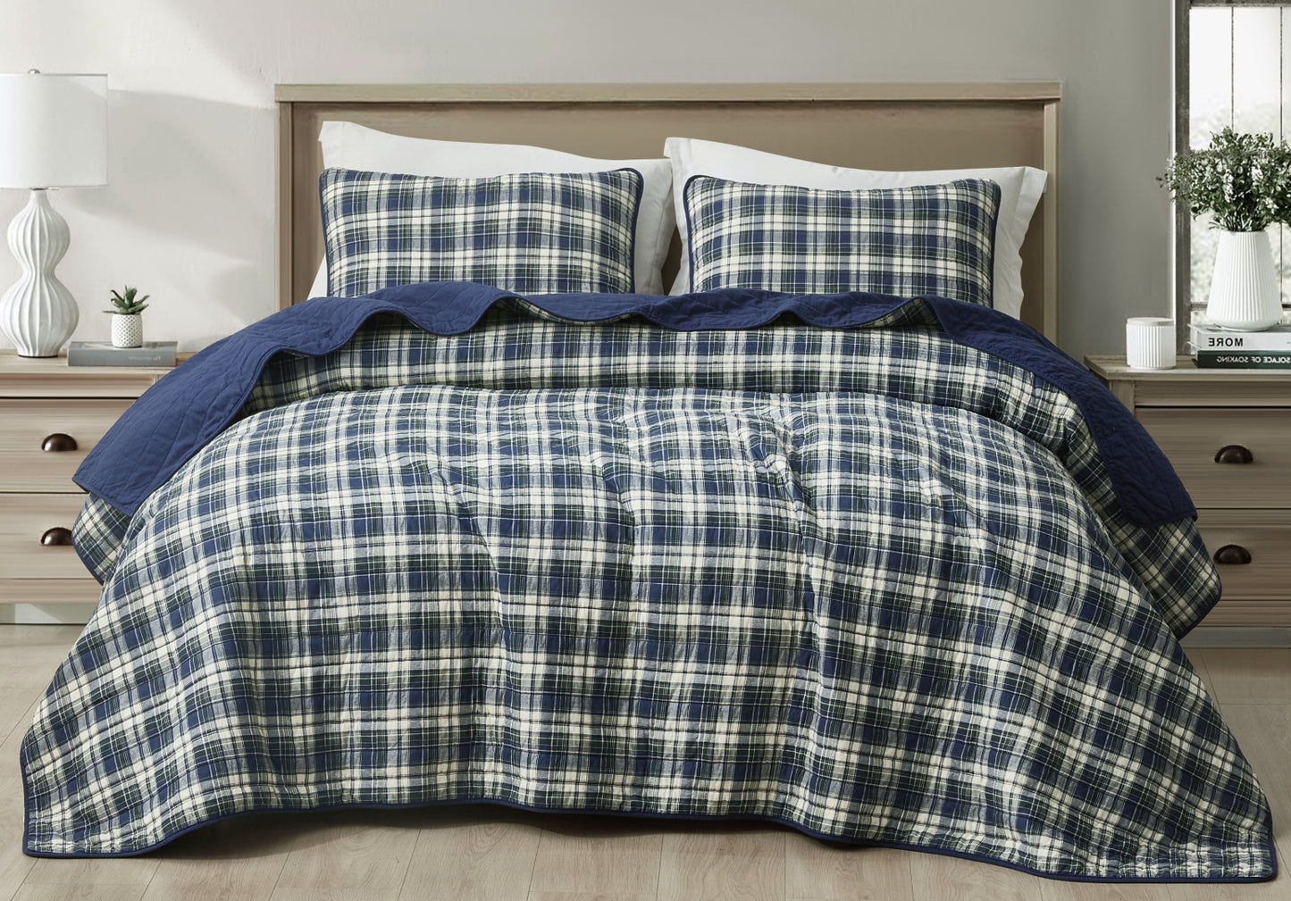 2/3-Piece Printed Lightweight Reversible Stone Washed Cotton Quilt Set