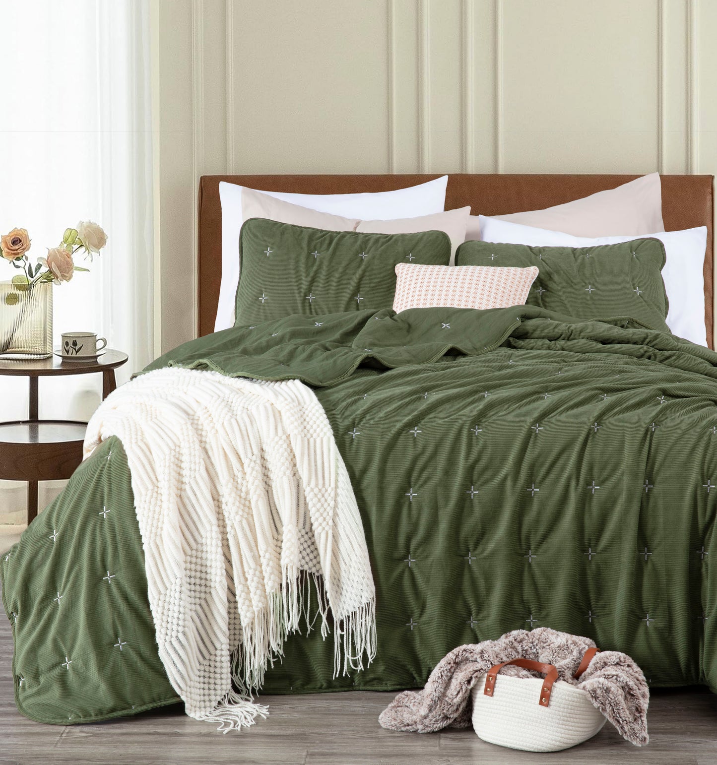 Chester 3-Piece Luxury Cross Stitch Corduroy Comforter Set