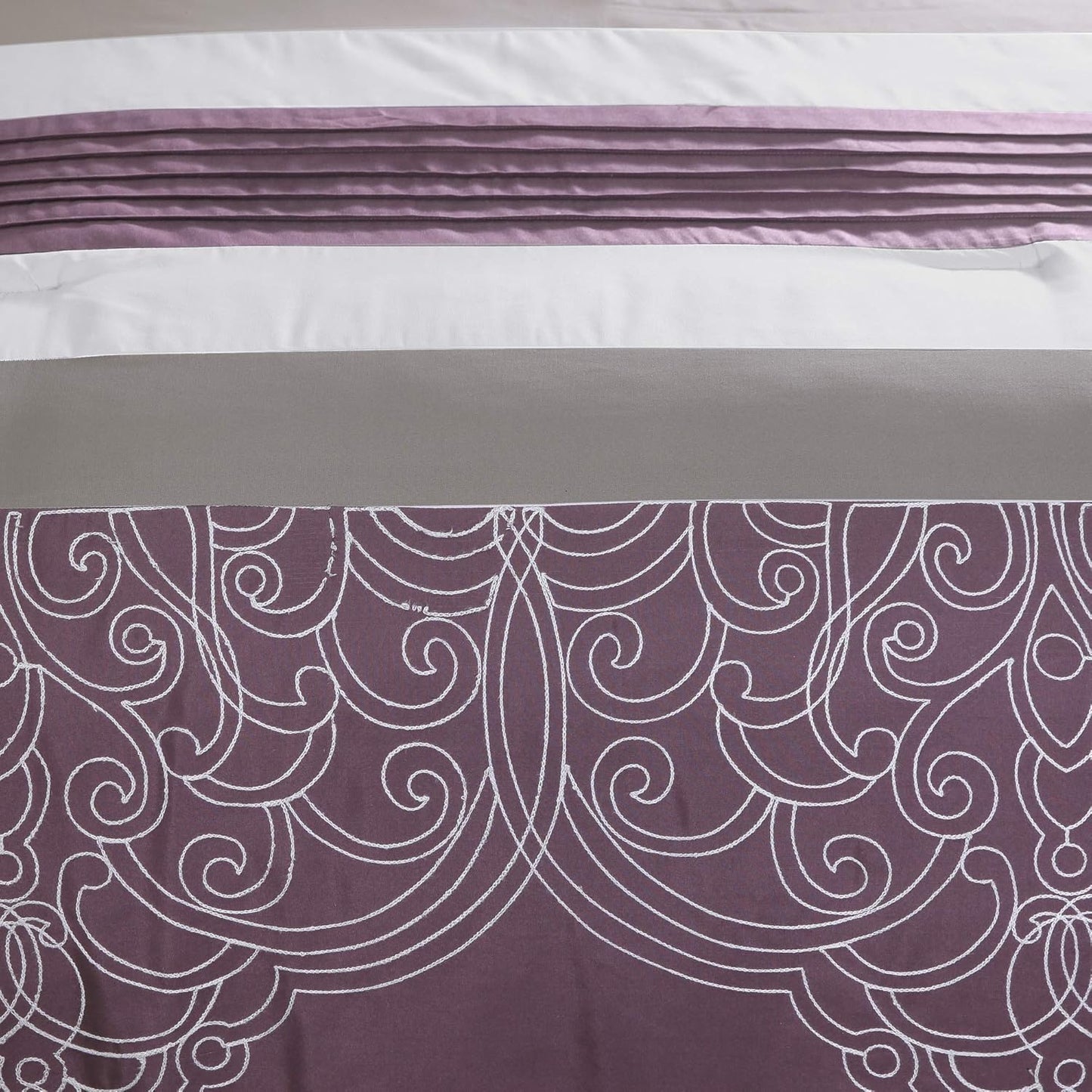 Chloe 7-Piece Geometric Medallion Embroidery Pleated Striped Comforter Set