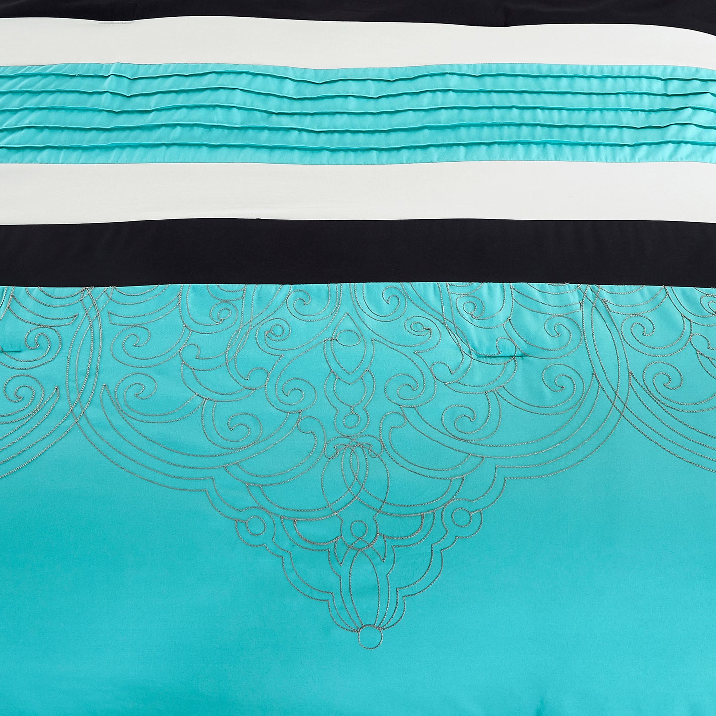 Chloe 7-Piece Geometric Medallion Embroidery Pleated Striped Comforter Set