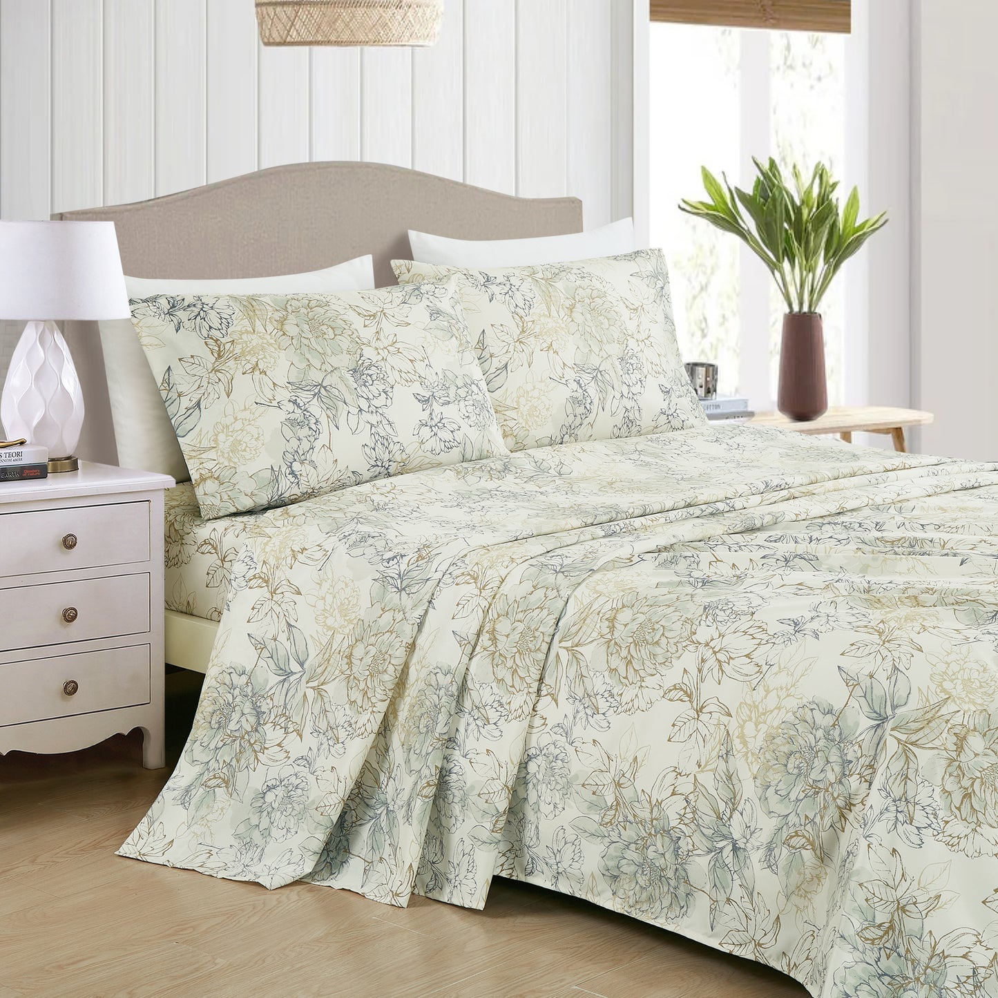 Printed Floral Microfiber Sheet Set with Deep Pocket