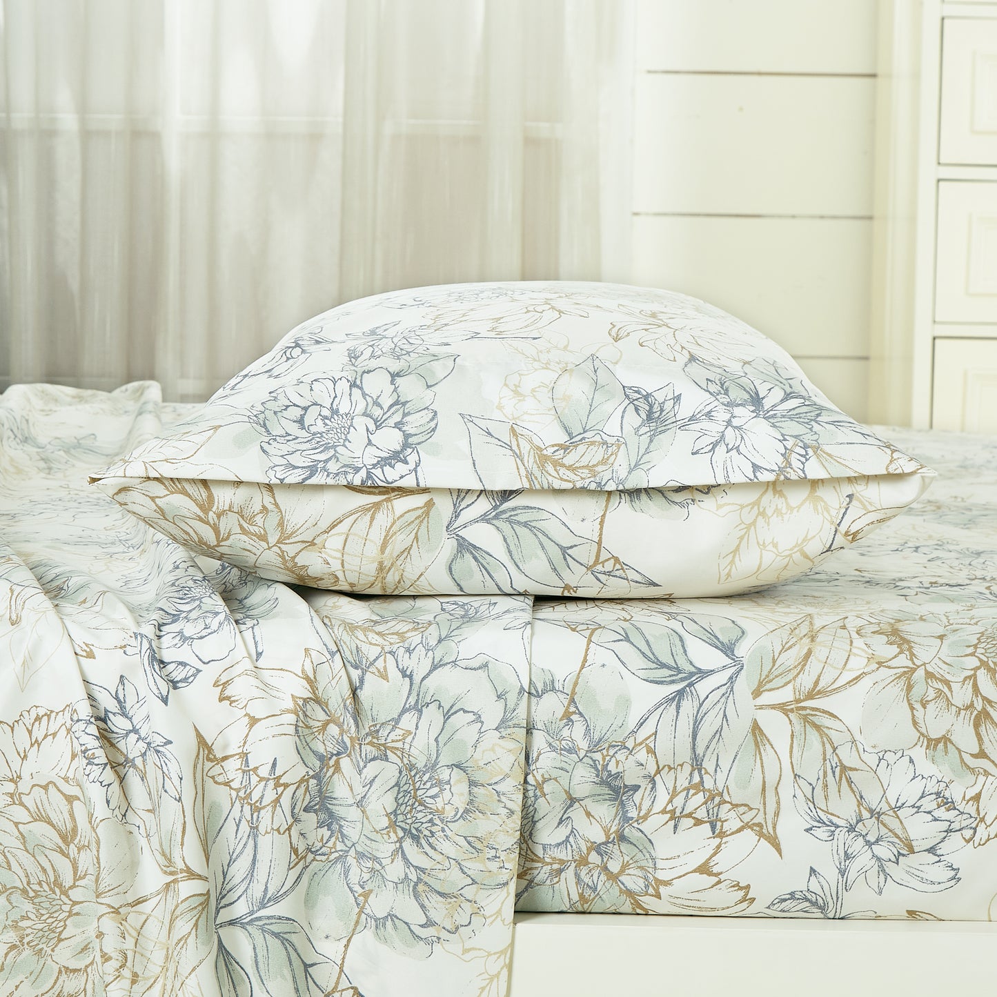 Printed Floral Microfiber Sheet Set with Deep Pocket
