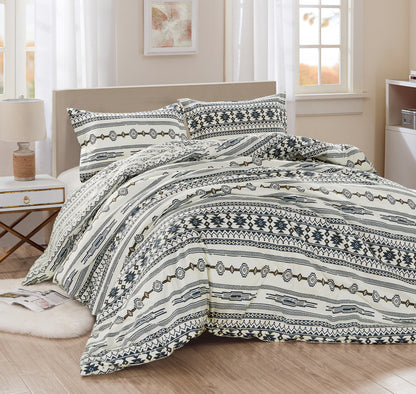 Colby 2/3-Piece Ivory Navy Brown Red Printed Southwestern Tribal Lodge Reversible Comforter Set