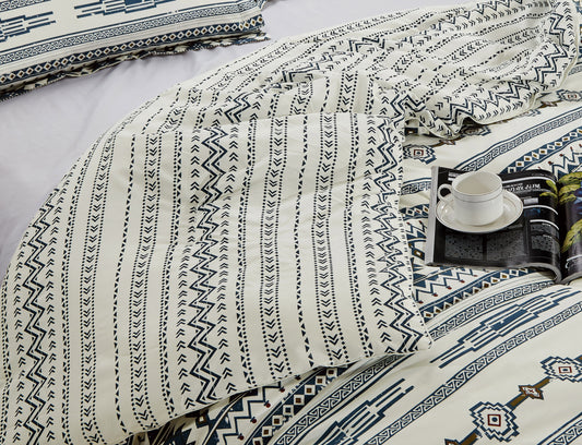 Colby 2/3-Piece Ivory Navy Brown Red Printed Southwestern Tribal Lodge Reversible Comforter Set