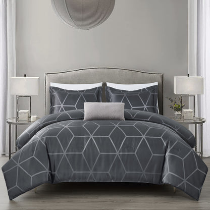 Corvo 4-Piece Modern Luxury Geometric Lattice Jacquard Comforter Set