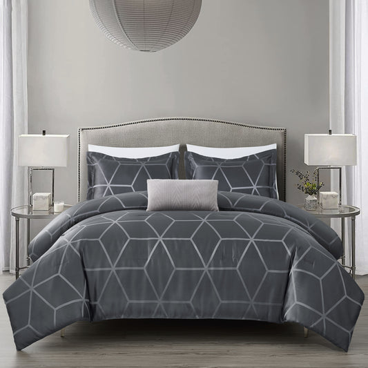 Corvo 4-Piece Modern Luxury Geometric Lattice Jacquard Comforter Set