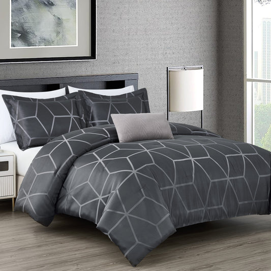 Corvo 4-Piece Modern Luxury Geometric Lattice Jacquard Comforter Set