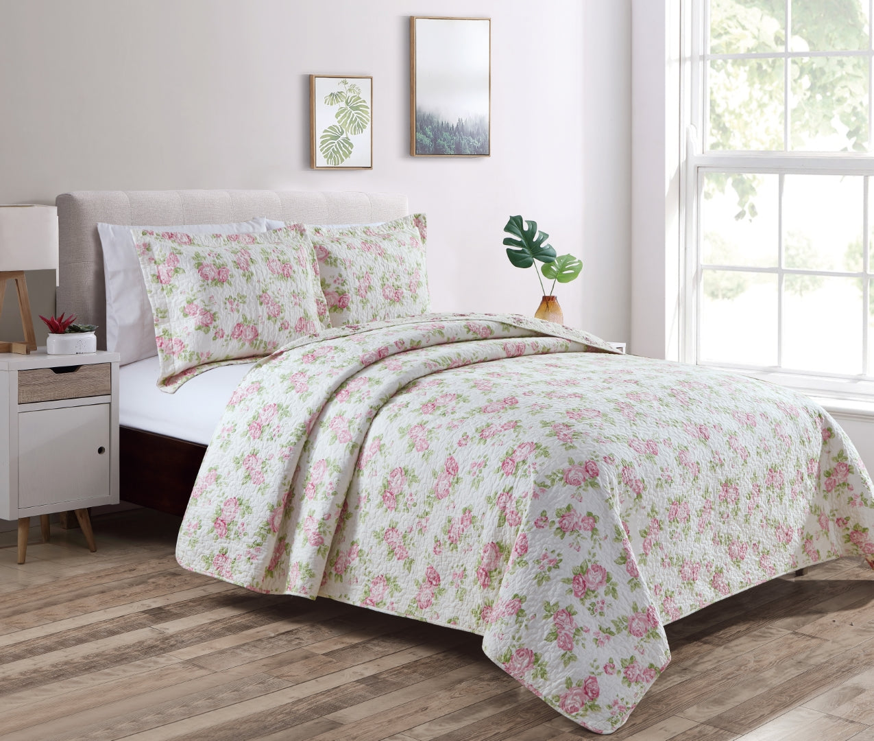 2/3-Piece Printed Lightweight Reversible Stone Washed Cotton Quilt Set