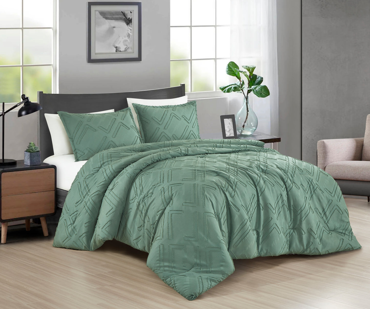 3-Piece Clip Jacquard Geometric Bedding Comforter Set