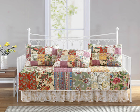 5-Piece 100% Cotton Pre-Washed Patchwork Quilt Coverlet Set, Daybed Size