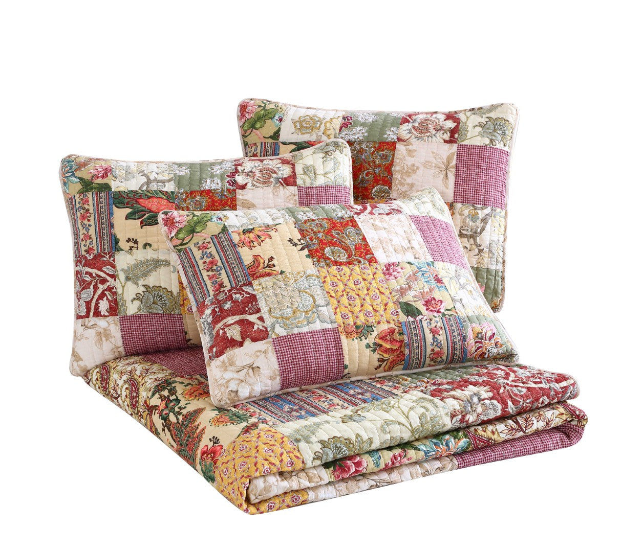 5-Piece 100% Cotton Pre-Washed Patchwork Quilt Coverlet Set, Daybed Size