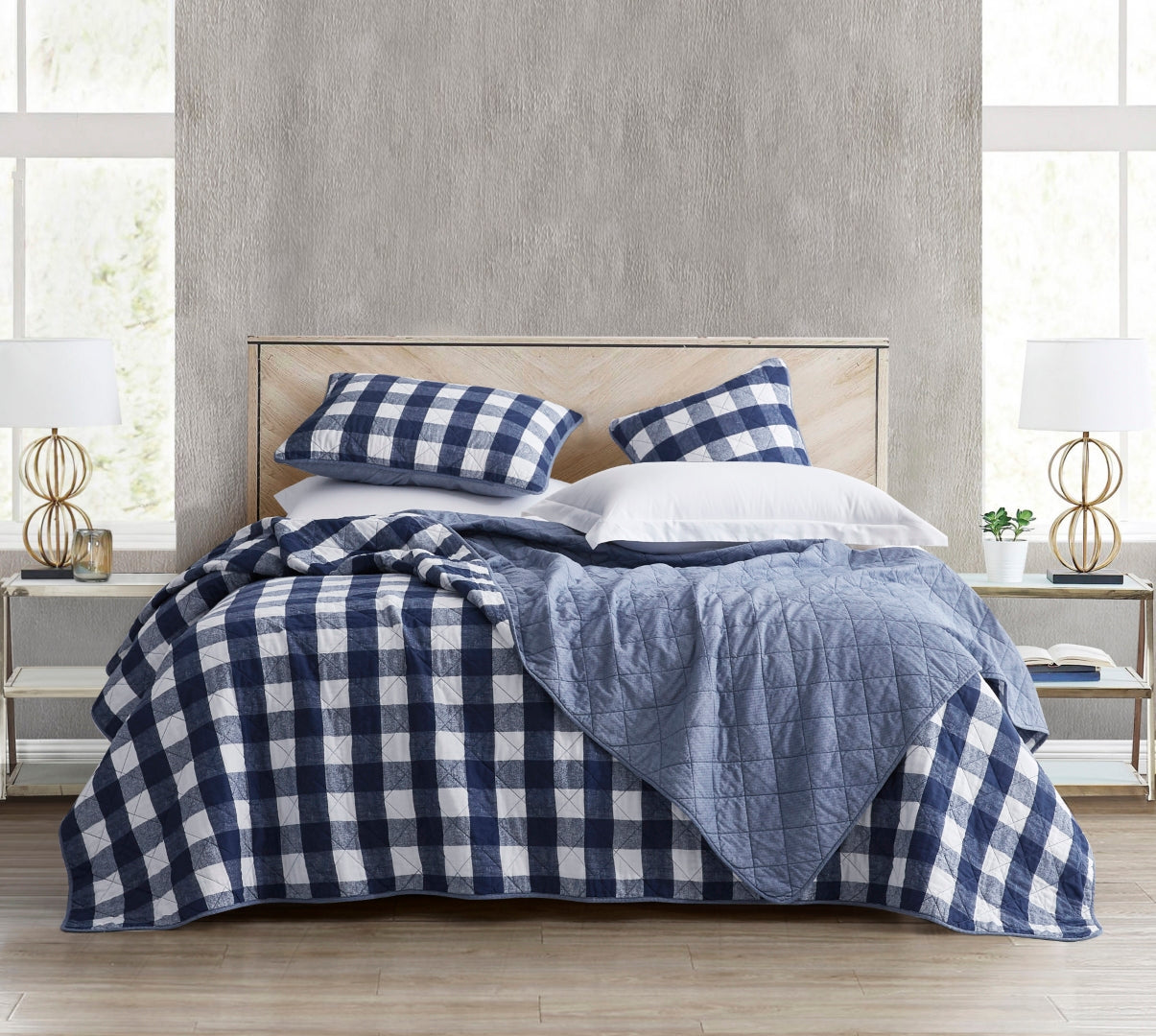 2/3-Piece Printed Lightweight Reversible Stone Washed Cotton Quilt Set