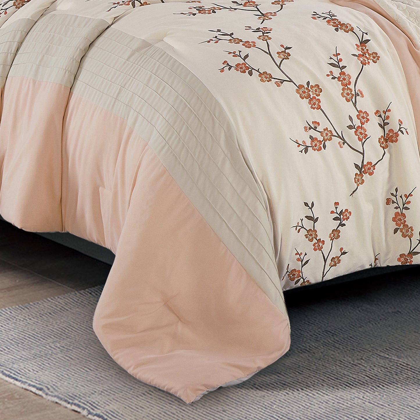 Everly 7-Piece Cherry Blossom Embroidery Bed in a Bag Comforter Set