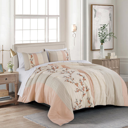 Everly 7-Piece Cherry Blossom Embroidery Bed in a Bag Comforter Set