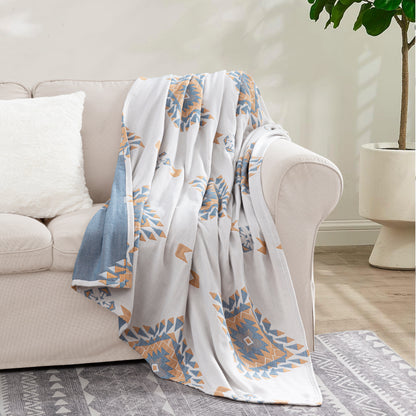 Geometric Jacquard Woven Four-Layer Cotton Blanket