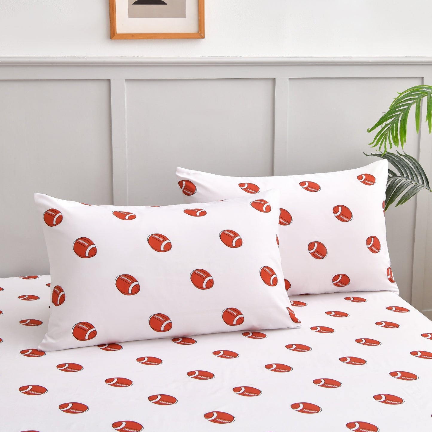 2-Pack Kids/Teens Sports Printed Fitted Sheet Set – 2 Fitted Sheets + 4 Pillowcases (No Flat Sheet)